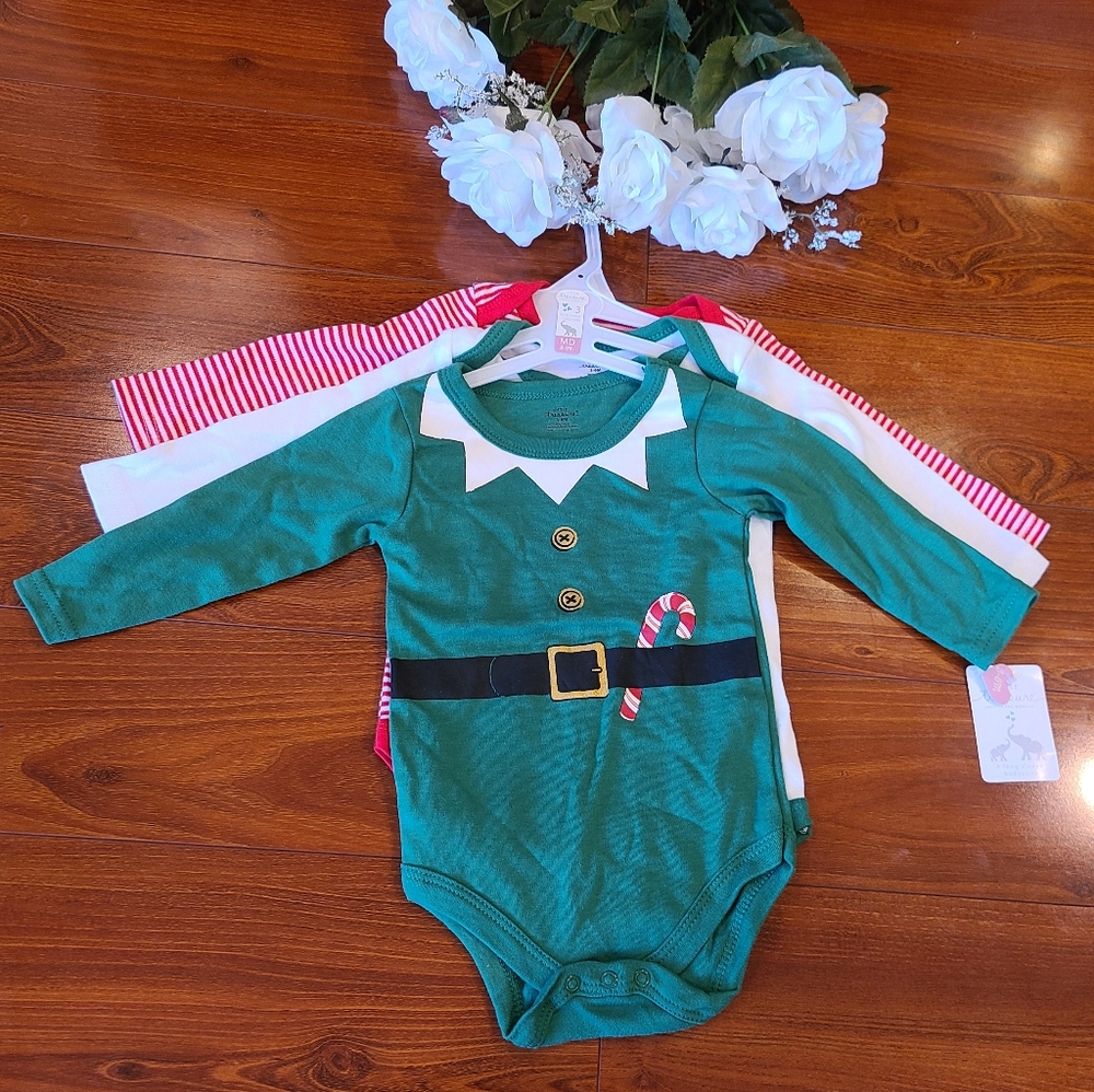 Little Treasure Christmas 3pc Bodysuit Set Size 0-3 months
